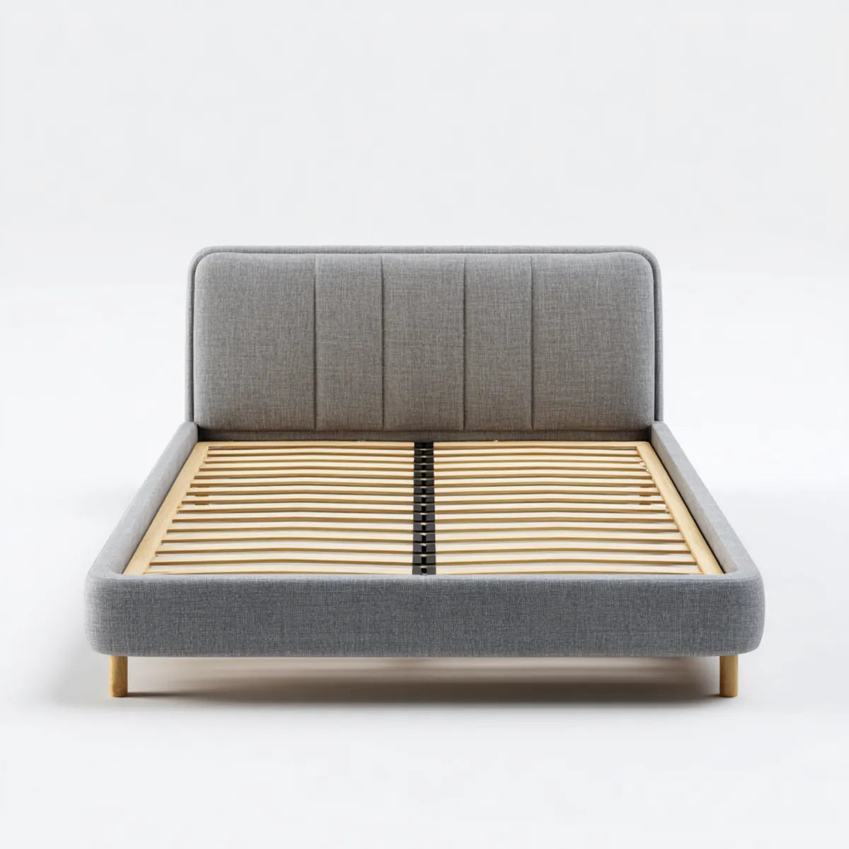 Cadre de lit double gris rectangulaire 160 x 200 cm en polyester et bois massif