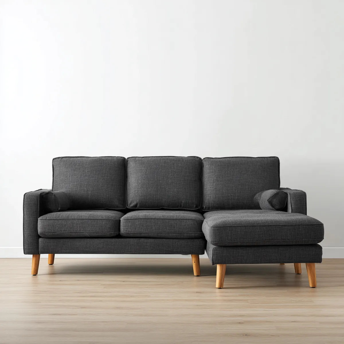 Canapé d’angle 3 places gris anthracite en polyester avec méridienne droite 220 x 145 x 85 cm