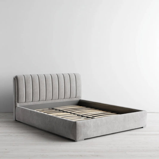 Lit double avec sommier à lattes gris 160 x 200 cm en velours polyester rectangulaire