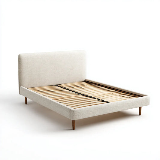 Lit double avec sommier à lattes beige 160 x 200 cm en polyester et contreplaqué rectangulaire