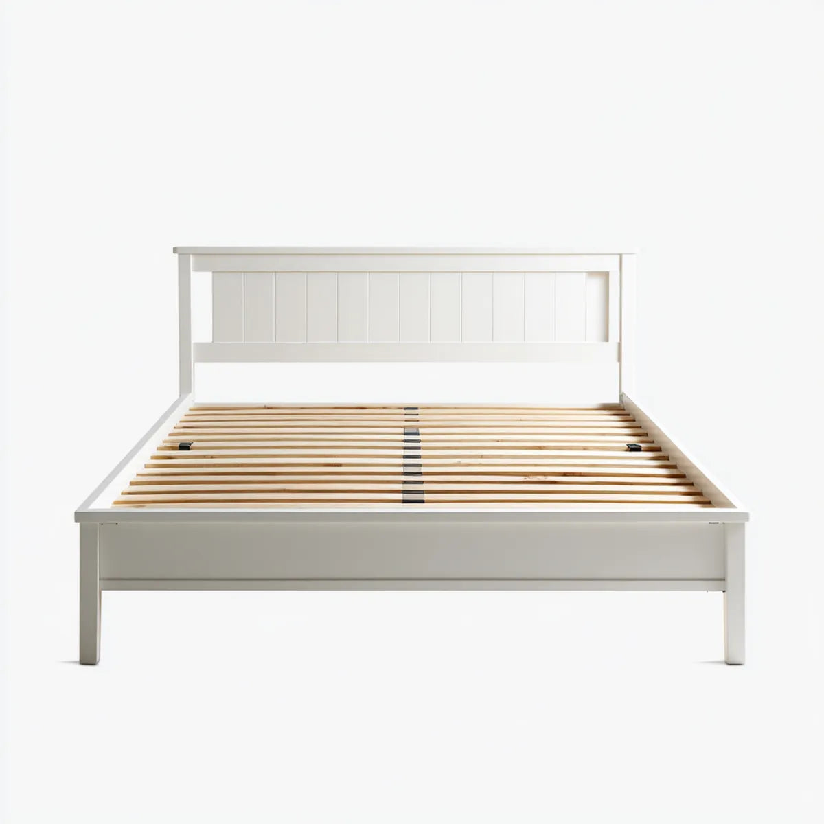 Cadre de lit double avec sommier à lattes blanc naturel 140 x 190 cm en MDF et pin rectangulaire