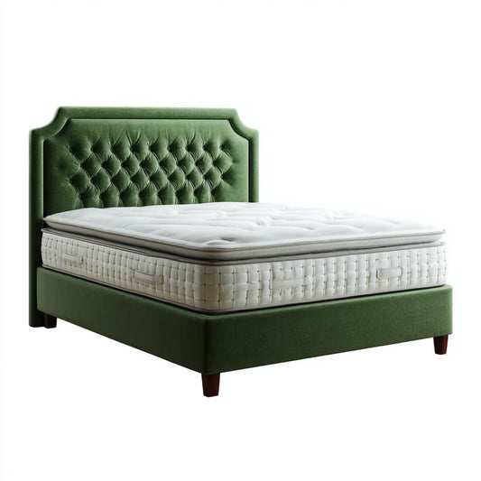 Lit double capitonné vert forêt 160 x 200 cm en velours de polyester rectangulaire