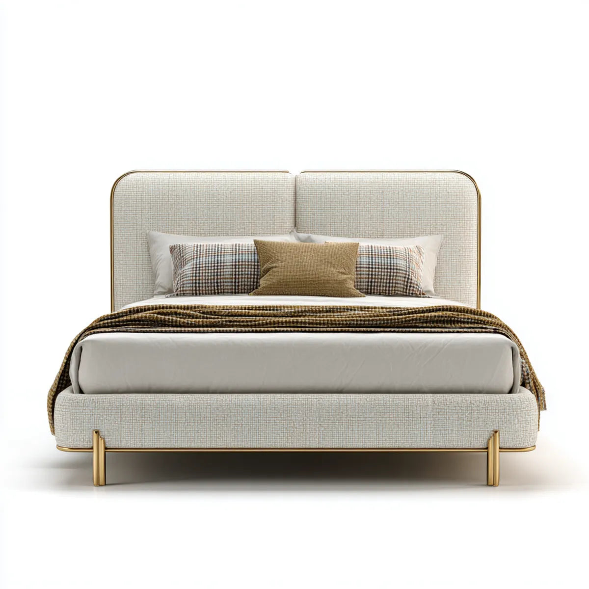 Lit double capitonné beige 160 x 200 cm en polyester avec tête de lit arrondie