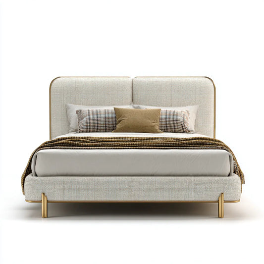 Lit double capitonné beige 160 x 200 cm en polyester avec tête de lit arrondie