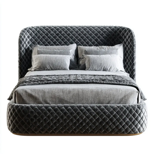 Lit double capitonné gris anthracite 160 x 200 cm en velours de polyester à bords arrondis