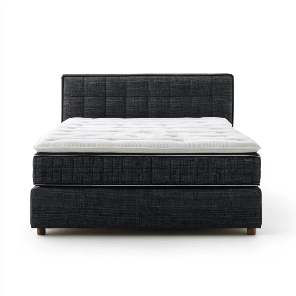 Lit double boxspring rectangulaire noir 160 x 200 cm en polyester avec matelas et surmatelas