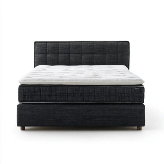 Lit double boxspring rectangulaire noir 160 x 200 cm en polyester avec matelas et surmatelas