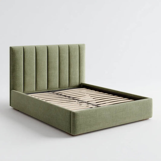 Cadre de lit double vert olive 160 x 200 cm en polyester et contreplaqué rectangulaire