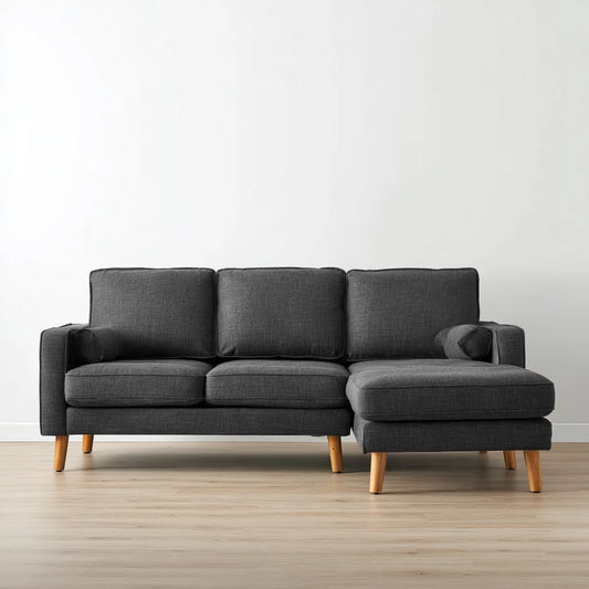 Canapé d’angle 3 places gris anthracite en polyester avec méridienne droite 220 x 145 x 85 cm
