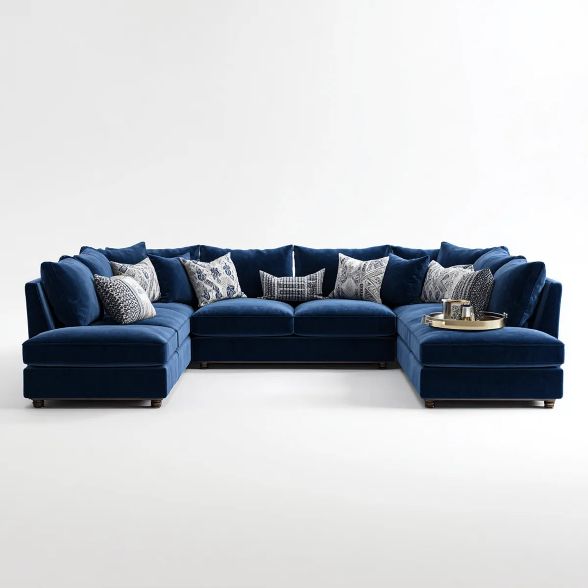 Canapé panoramique modulable bleu marine en velours de polyester 330 x 220 x 85 cm