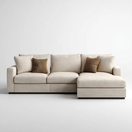 Canapé d’angle 3 places avec méridienne droite beige 280 x 160 cm en polyester