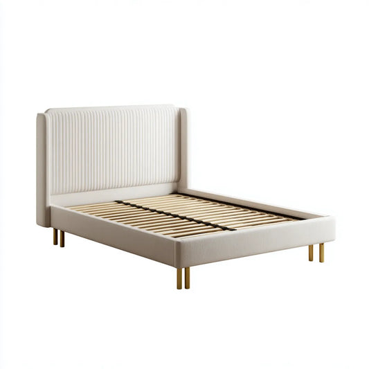 Lit double capitonné crème 160 x 200 cm en polyester avec sommier à lattes et pieds en acier forme rectangulaire