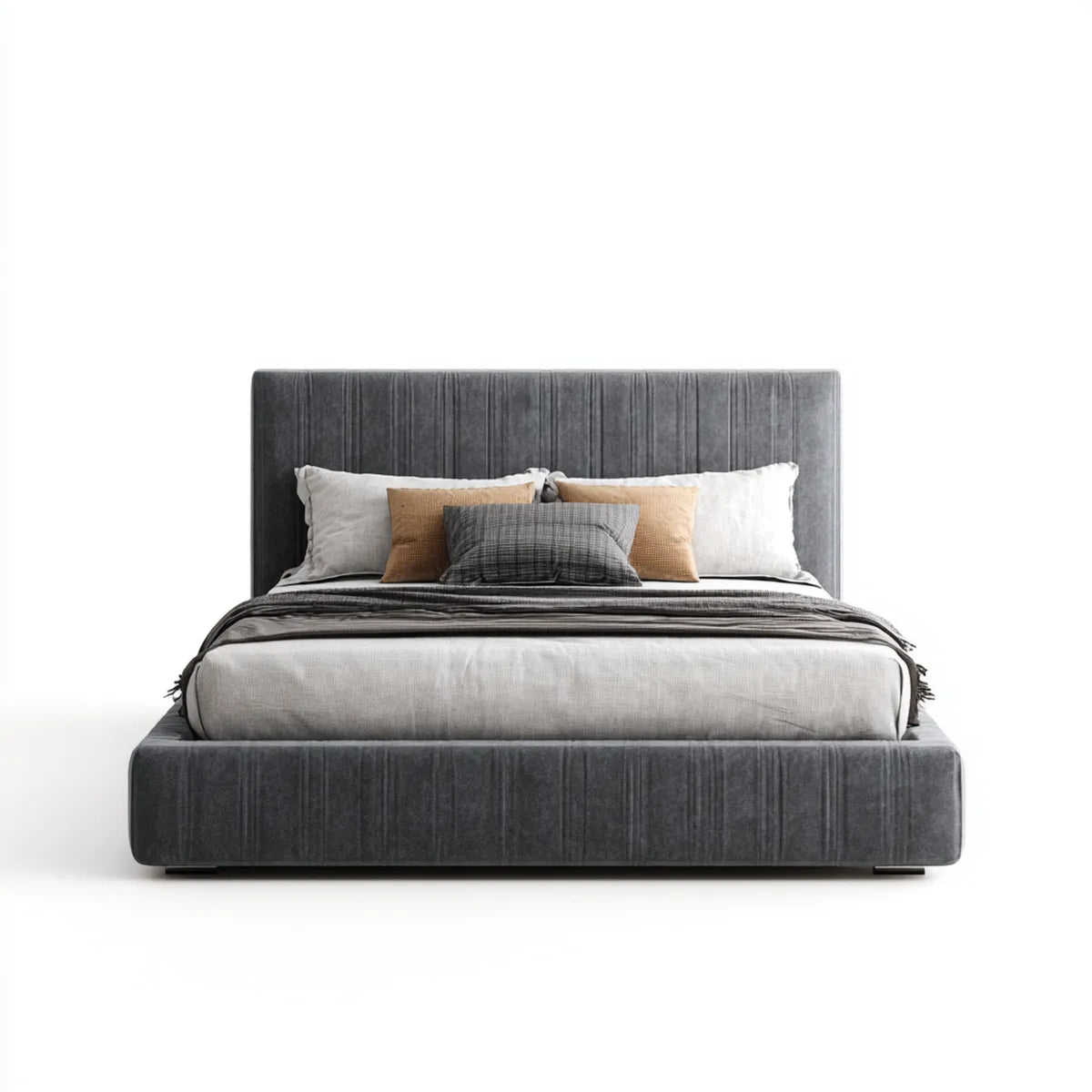 Lit double capitonné gris anthracite 160 x 200 cm en polyester forme rectangulaire