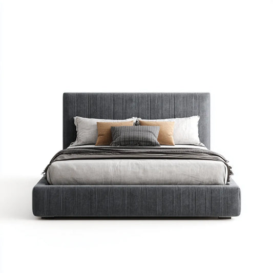 Lit double capitonné gris anthracite 160 x 200 cm en polyester forme rectangulaire