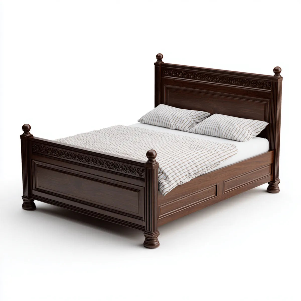 Lit double classique marron foncé en hévéa massif rectangulaire couchage 160 x 200 cm